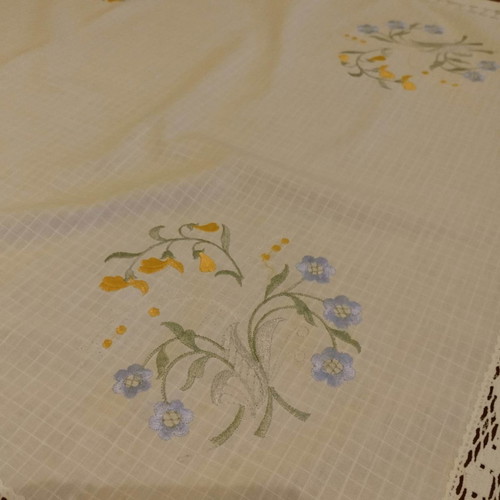 Spring embroidered and crocheted lace table linens pack of three used
