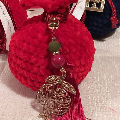 Handmade knitted pomegranate with charm new, Christmas gift idea