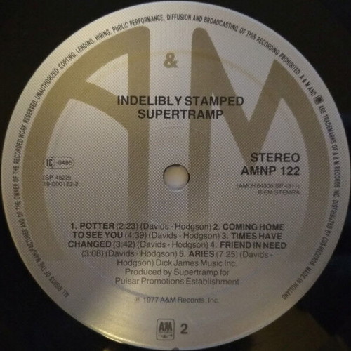 Supertramp Indelibly Stamped vinyl record used, rock