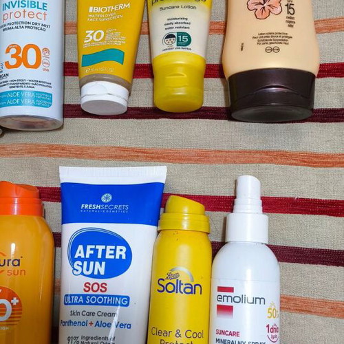 Sunscreens used, pack of 21 half full and half empty