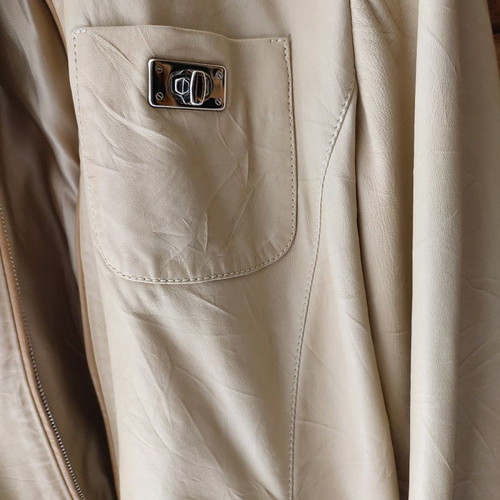 Leather branded jacket new beige, size S/M