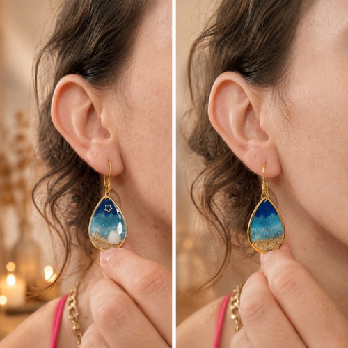 Earrings "Sea in a Drop" new, handmade with UV resin and surgical steel hooks