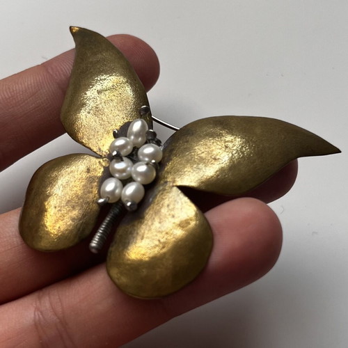 Art Deco butterfly brooch used with freshwater pearls gold tone