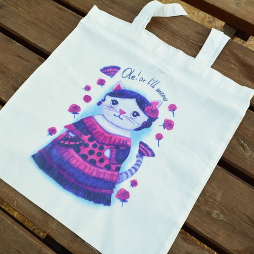 Spanish cat tote bag, polyester, shoulder strap