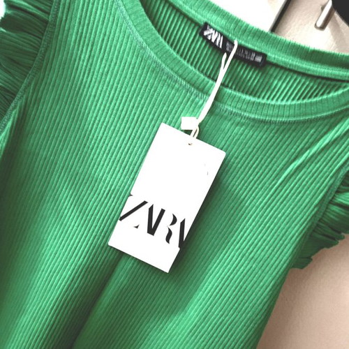 Zara green cotton midi dress with stripes