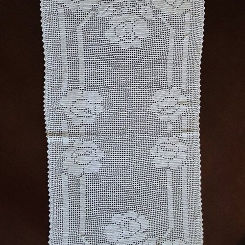 Handmade white crocheted table runner like new