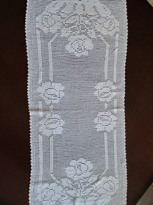 Handmade white crocheted table runner like new