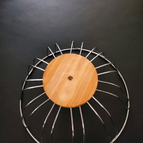 Inox fruit bowl with wooden base like new