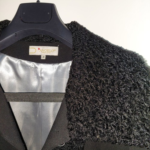 Angelo black wool coat used, size XL, astrakhan fur collar