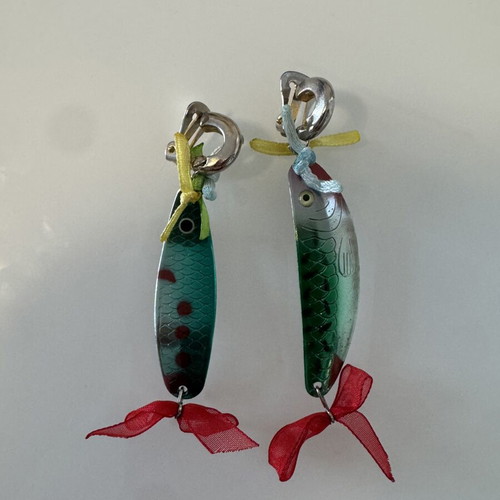Handmade fish clip-on earrings, colorful, like new, vintage style