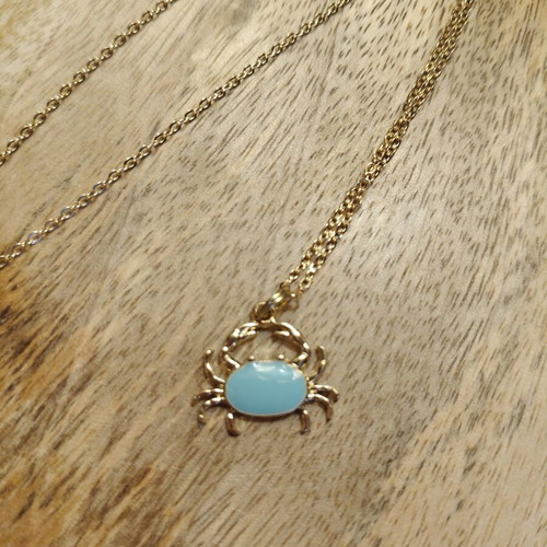 Crab necklace with turquoise enamel new