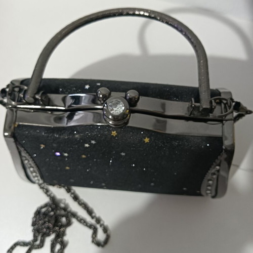 Evening bag black with glitter and shoulder chain like new