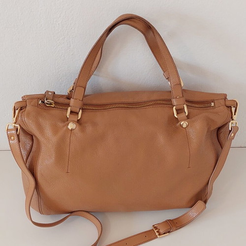 Nicoli leather women's handbag used, beige, large size