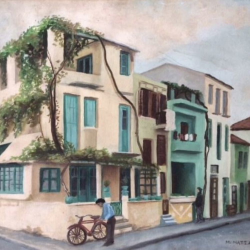 Painting M. Matsakis oil on canvas like new, Plaka landscape 40x50
