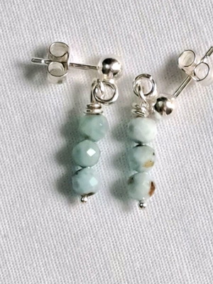 Silver 925 Earrings with Faceted Larimar Beads Minimal Elegant