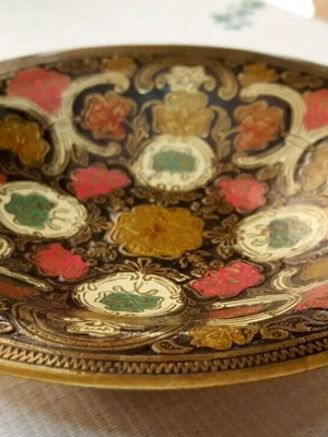 Vintage Cloisonne copper bowl used with floral enamel decoration