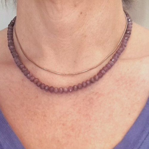 Natural Lepidolite Necklace, lilac shades, Solar Tide Collection