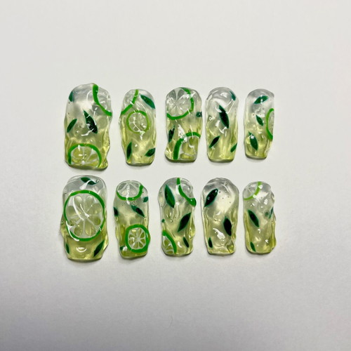 Press-On Nails Mojito Summer Set new, handmade with lime details