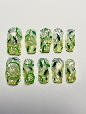 Press-On Nails Mojito Summer Set new, handmade with lime details
