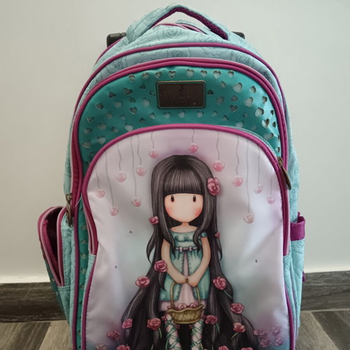 Santoro Gorjuss Rosebud school trolley bag like new, turquoise and pink