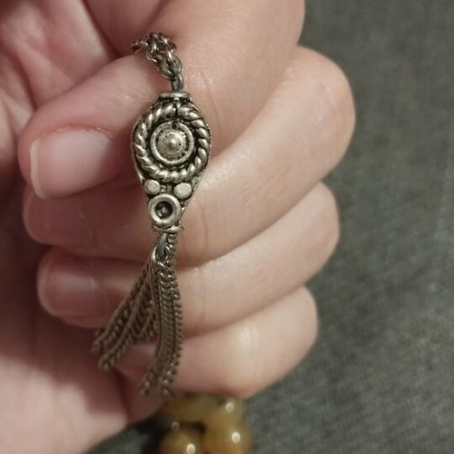 Handmade komboloi with amber-colored beads, gift included