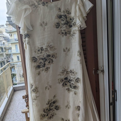 Sportmax linen dress used, beige with floral pattern