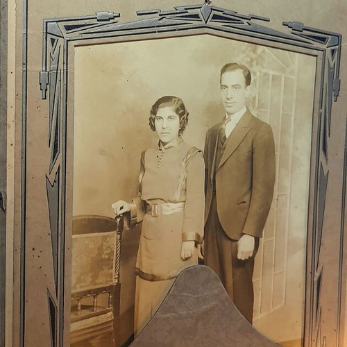 Antique Art Deco Triptych Photo of Greek-American Couple Perry Studio Boston