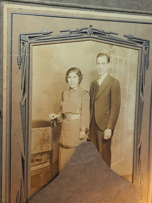 Antique Art Deco Triptych Photo of Greek-American Couple Perry Studio Boston