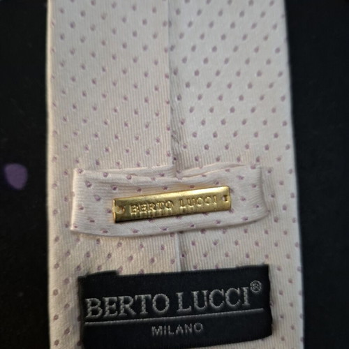 Berto Lucci silk tie, cream with subtle polka dots