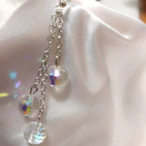 Earrings with Transparent Polyhedral Beads New, Silver and White