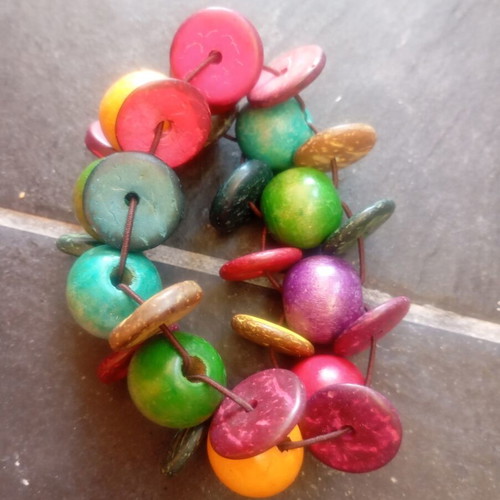 Wooden bracelet used, boho style with natural wood and coconut shell