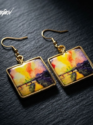 Handmade earrings with Charing Cross bridge theme by Apefthon