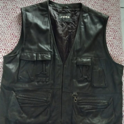 Unisex leather vest used, dark brown, XXL