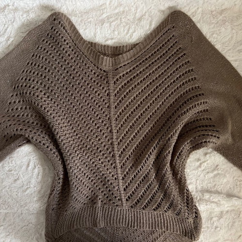 Beige sweater with holes, off-shoulder style, size S