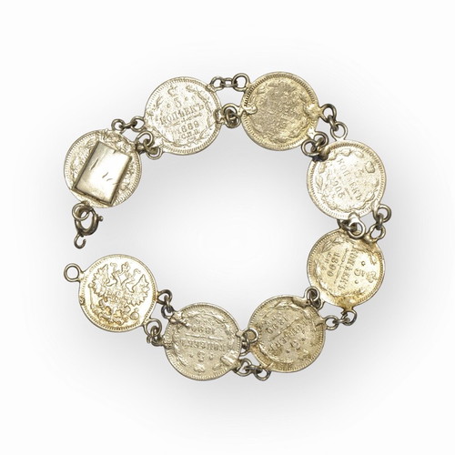 Bracelet with Russian tsarist silver coins, 17 cm, used