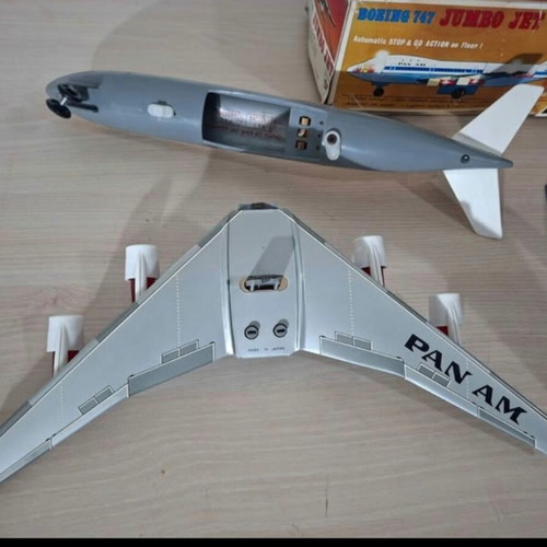 Vintage Pan Am Jumbo Jet 747 metal toy plane, 1970s Japan