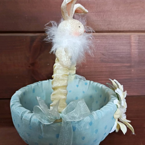 Vintage porcelain Easter basket like new, blue with bunny