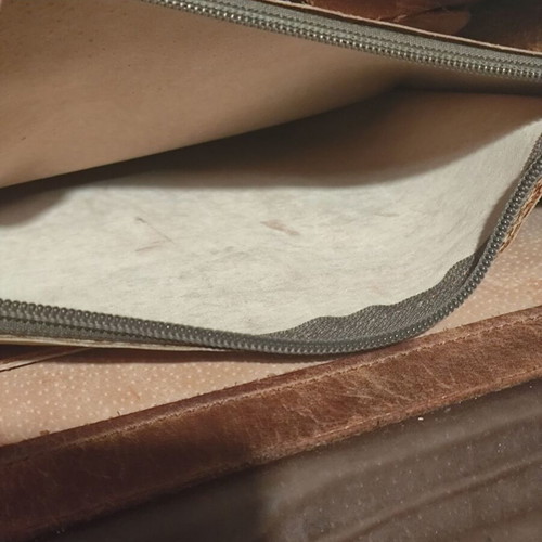 Leather briefcase brown used, handmade 30x35 cm