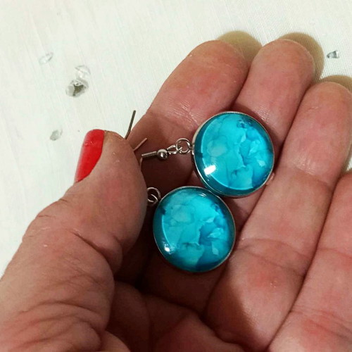 Earrings with cabochon Blue Waters, stainless steel, new