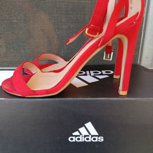 Suede red sandals size 36 used, 9 cm heel height
