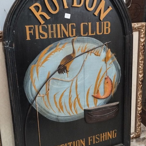 Handmade Roydon Fishing Club advertising sign used