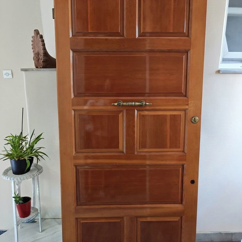 Solid wood exterior doors with brass handles, set of 2