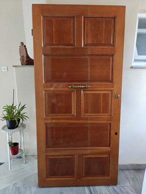 Solid wood exterior doors with brass handles, set of 2