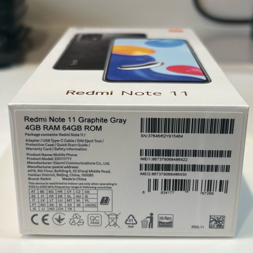 Xiaomi Redmi Note 11 new, gray, 4GB RAM, 64GB storage