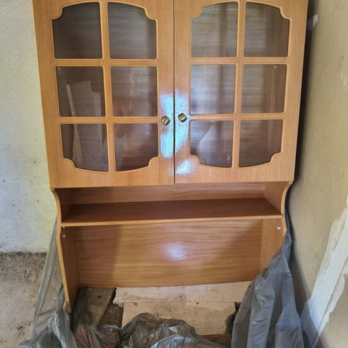 Wooden bookcase with glass doors and shelf like new