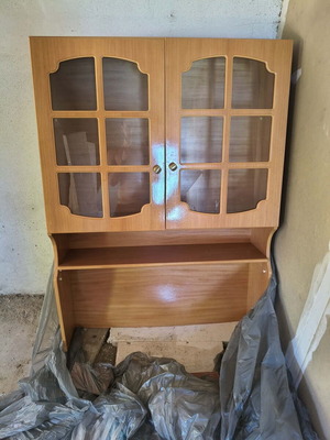 Wooden bookcase with glass doors and shelf like new