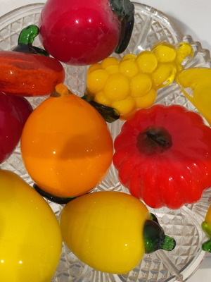Vintage glass fruit set, 9 pieces, Murano style