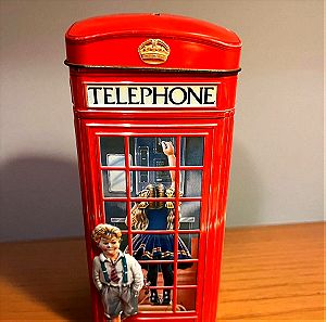 Αγγλικός Κουμπαράς Μεταλλικός με Καπάκι - English Money Box Telephone Kiosk