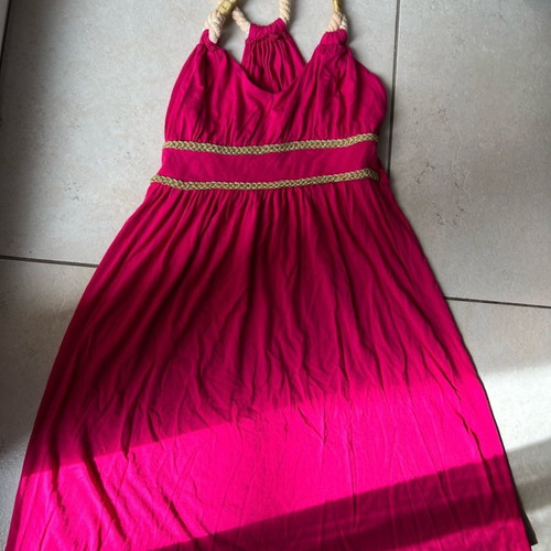 Mako fuchsia summer dress used, size S - M with gold details and rope