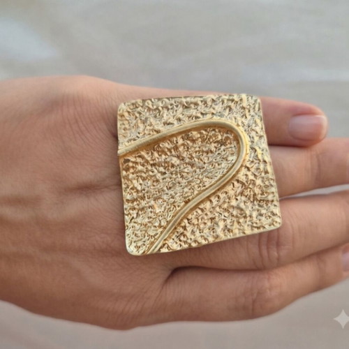 Large square stainless steel ring gold color new